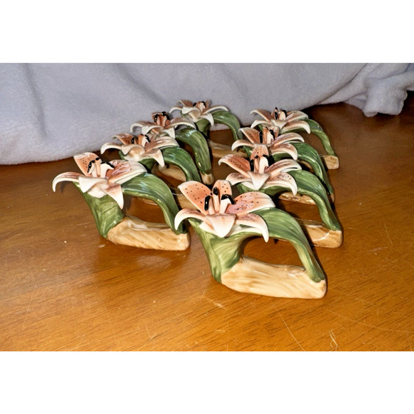 Vintage Bone China 1986 Philippines Pia Lily Napkin Holders Set Of 8 READ - Picture 3 of 9